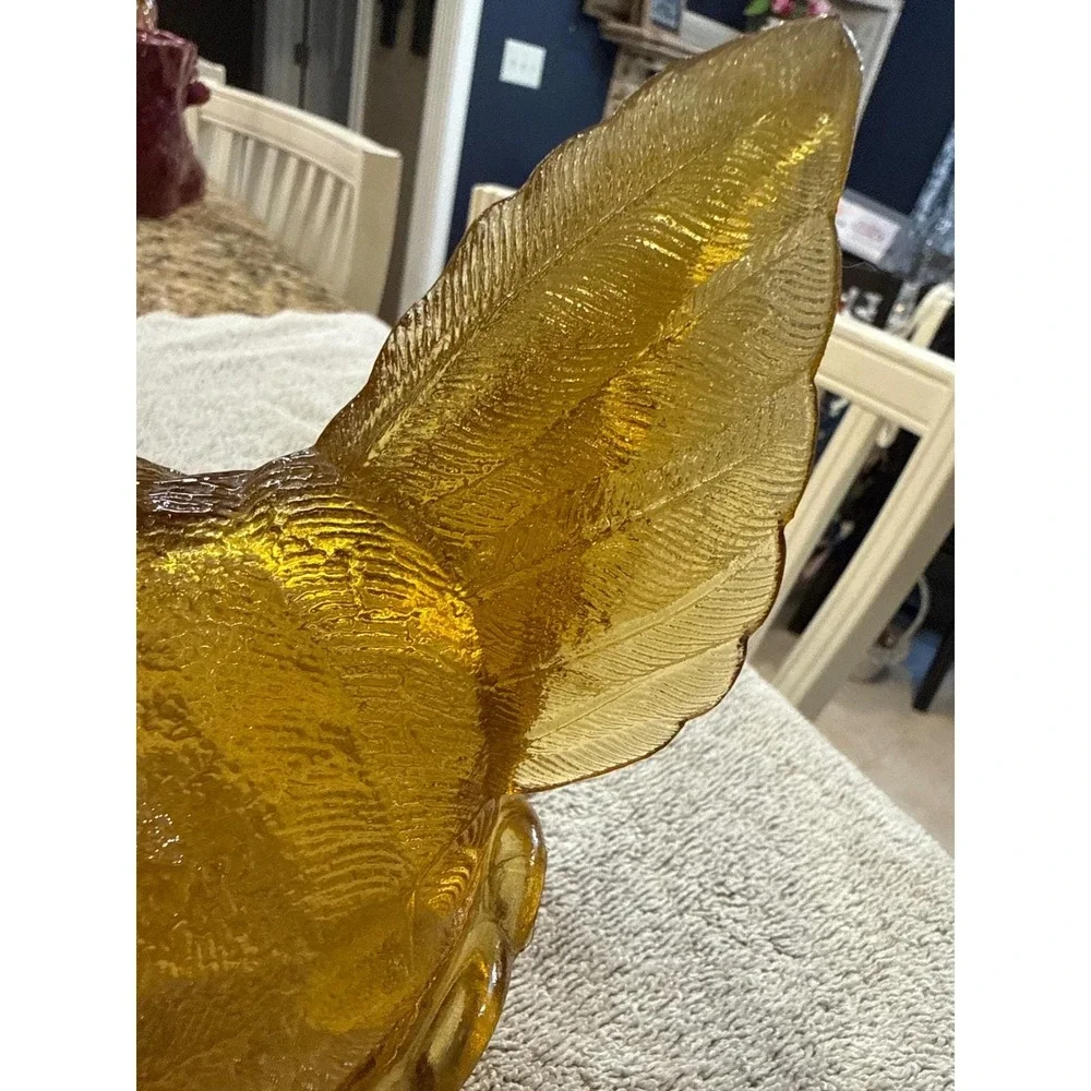 Vintage‎ Amber Glass Hen on Nest Covered Candy Dish Chicken Basket 7 Inch